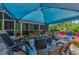 Patio area featuring a canopy, outdoor seating, and views of the yard at 12923 Colony Rd, Hudson, FL 34669