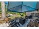 Backyard displaying a fire pit with outdoor seating and an above ground pool in the distance at 12923 Colony Rd, Hudson, FL 34669