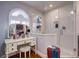 Bright bathroom featuring a glass enclosed shower, vanity, and built-in vanity with a dressing table at 1416 Buckner Rd, Valrico, FL 33596