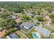 Aerial shot showcasing the home's backyard with a pool and screened-in enclosure, nestled in greenery at 16605 Round Oak Dr, Tampa, FL 33618