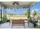 Relaxing screened patio with comfortable seating and peaceful views of the lake and fountain at 21003 Monza Loop, Land O Lakes, FL 34638