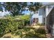 Cozy backyard featuring a privacy hedge, green lawn, and a screened-in lanai at 4063 Ligustrum Dr, Palm Harbor, FL 34685