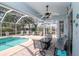 Covered pool area features nice patio furniture, and screened in pool at 4063 Ligustrum Dr, Palm Harbor, FL 34685