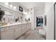 Bright bathroom featuring double sinks, modern fixtures and a walk-in closet at 6206 Mooring Line Cir, Apollo Beach, FL 33572
