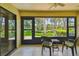 The lanai is a cozy spot with a table and chairs, with a view of a serene lake at 2537 Oakleaf Ln # 32A, Clearwater, FL 33763