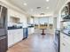 Well-lit kitchen featuring white cabinetry, modern appliances, and a cozy breakfast nook with front yard view at 3434 E Keysville Rd, Lithia, FL 33547