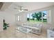 Cozy living room featuring large windows with scenic views, a ceiling fan and comfortable floral print seating at 4421 28Th N Ave, St Petersburg, FL 33713