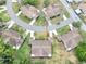 Wide aerial shot of homes in a manicured neighborhood on a cul-de-sac at 503 Finsbury Cir # A, Sun City Center, FL 33573