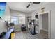 Bright and airy bedroom featuring a functional workspace and stunning water views from the large window at 7912 Sailboat Key S Blvd # 508, South Pasadena, FL 33707