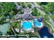Aerial view of a resort-style pool area with water slide, set among palm trees and lush landscaping at 11624 Bristol Chase Dr, Tampa, FL 33626