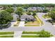 Exterior aerial view of a well-maintained single-Gathering home on a corner lot, with a manicured lawn at 12062 Stone Crossing Cir, Tampa, FL 33635