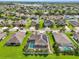 Wide aerial view of a residential community featuring houses with pools and well-kept landscapes near a lake at 2417 Cumberland Cliff Dr, Ruskin, FL 33570