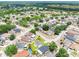 Overhead view of a residential area featuring neatly arranged homes, green trees, and well-maintained streets at 908 Stallion Way, Valrico, FL 33594