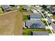 Overhead view showcasing modern homes, solar panels, and a well-planned neighborhood layout with green spaces at 12407 Hilltop Farms Dr, Dade City, FL 33525