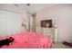 Pink bedroom showcasing a comfortable bed, large closet, and a dresser with a TV at 17413 Garden Heath Ct, Land O Lakes, FL 34638