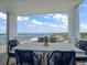 Outdoor seating area featuring modern blue chairs and panoramic views of the harbor and city at 331 Cleveland St # 1806, Clearwater, FL 33755