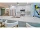Modern kitchen with white cabinetry, quartz countertops, stylish backsplash, and stainless appliances at 331 Cleveland St # 1806, Clearwater, FL 33755