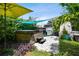 Backyard featuring a hot tub, outdoor furniture, and lush landscaping for privacy and relaxation at 3626 17Th N St, St Petersburg, FL 33713