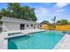 Backyard featuring a pool, a hot tub, and a paved patio at 7050 Jenner Ave, New Port Richey, FL 34655