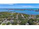 Aerial view of community with lush green trees and large pond that leads to the ocean in the background at 7314 Hunt Club Ln, Seminole, FL 33776