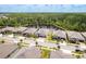 An aerial view shows an upscale neighborhood, and a beautiful pond surrounded by lush green trees at 10982 Banyan Breeze Blvd, Land O Lakes, FL 34638
