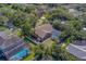 Aerial view showcasing a private backyard with screened pool, surrounded by mature trees in a residential neighborhood at 14073 Jennifer Ter, Largo, FL 33774