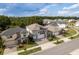 Aerial view of a neighborhood showcasing modern homes with well-kept lawns and tree lined streets at 21590 Violet Periwinkle Dr, Land O Lakes, FL 34637