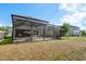 Backyard featuring a screened-in patio with outdoor seating, perfect for enjoying the outdoors at 21590 Violet Periwinkle Dr, Land O Lakes, FL 34637