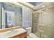 Bathroom with walk-in shower and skylight at 4309 W Robin Ln, Tampa, FL 33609