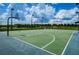 Well-maintained outdoor basketball court with professional hoops, surrounded by a green fence and landscaped areas at 8717 Emeraldwood Way, Land O Lakes, FL 34637