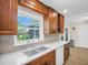 Bright kitchen featuring stainless steel appliances, wood cabinets, and a view to the backyard at 1011 Coldstream Ct, Tarpon Springs, FL 34689