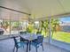 The screened patio features room for dining and relaxing with a view to the landscaped yard at 1011 Coldstream Ct, Tarpon Springs, FL 34689
