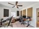 Carpeted Bedroom features acoustic panels, ceiling fan and doorway to the bathroom at 1200 Country Club Dr # 5506, Largo, FL 33771