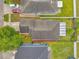 Home aerial view features a fenced backyard, a covered patio, and a neatly landscaped yard at 2907 Mingo Dr, Land O Lakes, FL 34639