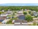 Neighborhood aerial view showcases well-maintained homes, green lawns, and mature trees under a clear blue sky at 2907 Mingo Dr, Land O Lakes, FL 34639