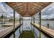 Covered dock area with a hammock, picnic table and room for boats at 9914 Alavista Dr, Gibsonton, FL 33534