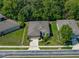 An aerial perspective of the home displays the well manicured lawn and surrounding landscaping at 12669 Eastpointe Dr, Dade City, FL 33525