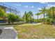 Expansive backyard featuring lush landscaping, screen enclosure, and mature palm trees at 1326 Apollo Beach S Blvd, Apollo Beach, FL 33572
