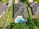 Overhead view of an estate featuring a pool, mature trees, and manicured lawn at 21028 Ski Way, Land O Lakes, FL 34638