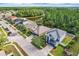 This aerial view showcases the home's location with a pond and a lush green belt directly behind the home at 3046 Donington Castle Ln, Land O Lakes, FL 34638