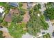 Overhead view of a property featuring a brown roof, solar panels, swimming pool, and surrounding greenery at 3603 E Sterling Cir, Tampa, FL 33629