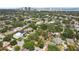 Aerial view showcasing a neighborhood with mature trees and city skyline at 3603 E Sterling Cir, Tampa, FL 33629