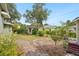 Spacious backyard area featuring a brick walkway and various plantings at 3603 E Sterling Cir, Tampa, FL 33629