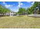 Spacious backyard with a large grassy area, mature trees, and a privacy fence at 808 Hickory Glen Dr, Seffner, FL 33584