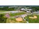 Aerial shot of a school's sports complex featuring a track, baseball, and football fields at 8595 Prairie Creek Dr, New Port Richey, FL 34655
