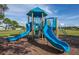 Fun blue playground equipment with slides in a park setting on a sunny day at 128 Torrington St, Port Charlotte, FL 33954