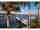 Scenic waterfront view featuring a dock, lush palm trees, and sailboats under a sunny sky at 2487 W Bay Isle Se Dr, St Petersburg, FL 33705