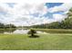 Picturesque lake view from the lush, well-maintained backyard, a true nature lover's delight at 29542 Forest Glen Dr, Wesley Chapel, FL 33543