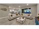 Bright, open-concept living room with stylish furniture and easy access to kitchen and outdoor patio at 3303 Monroe Meadows Dr, Odessa, FL 33556