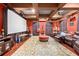 Cozy movie room boasts a home theater with a projector, leather seating, and popcorn machine at 4180 Jacaranda Cir, Brooksville, FL 34604